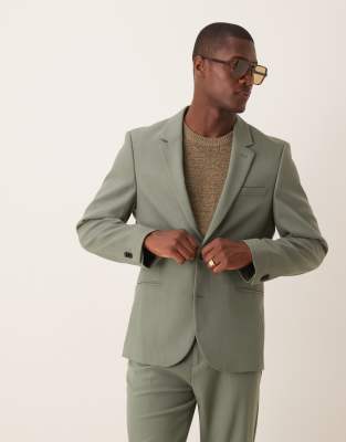 ASOS DESIGN slim suit jacket in green twill - view 1