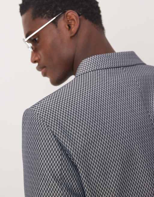 ASOS DESIGN slim suit jacket in grey checkerboard weave