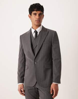 ASOS DESIGN slim suit jacket in grey pinstripe