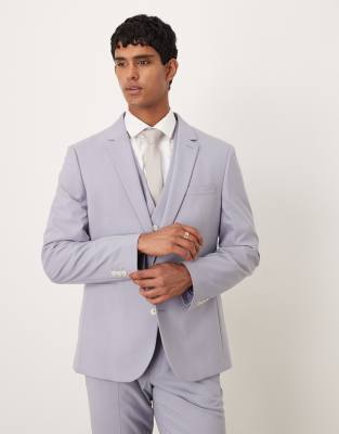Grey Suit White Shirt Purple Tie ASOS DESIGN Slim Suit Jacket In