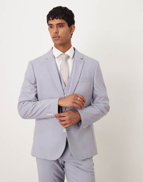 ASOS DESIGN slim suit jacket in grey/purple - view 1