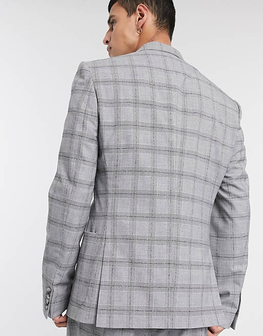  slim suit jacket in grey slubby check 