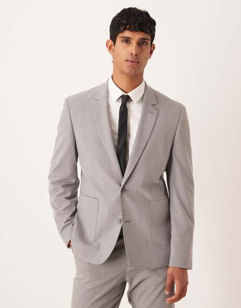 ASOS DESIGN slim suit jacket in grey tonal puppytooth - view 1