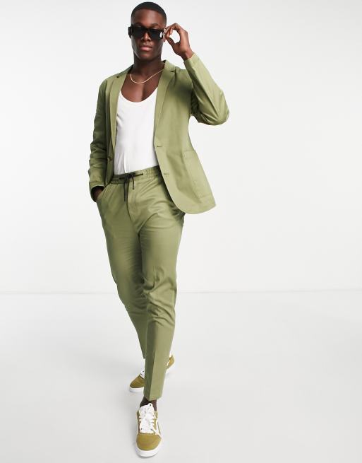 ASOS DESIGN slim suit jacket in khaki green cotton