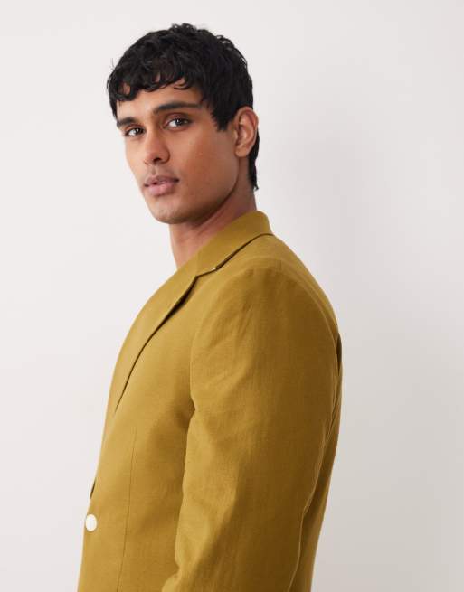 ASOS DESIGN slim suit jacket in khaki linen blend, 3 of 5