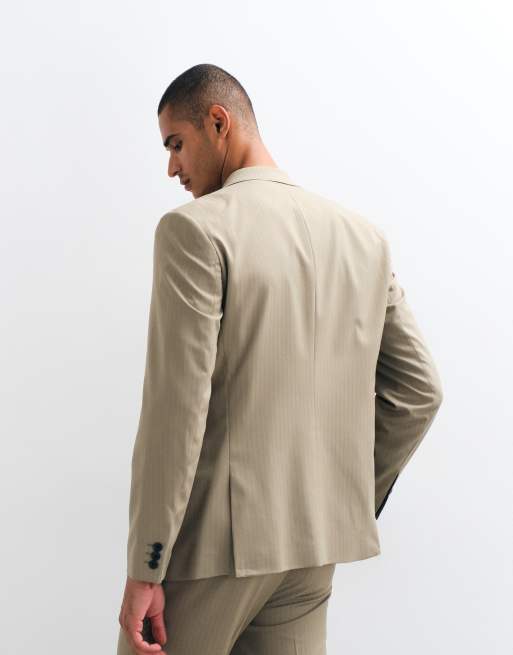 ASOS DESIGN slim suit jacket in khaki pinstripe, 4 of 5