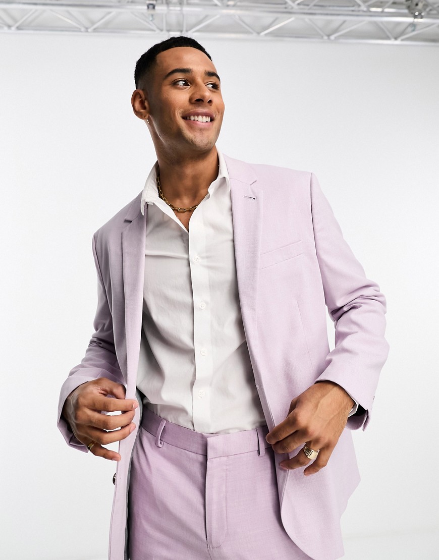 Asos Design Slim Suit Jacket In Lavender Micro Texture-purple