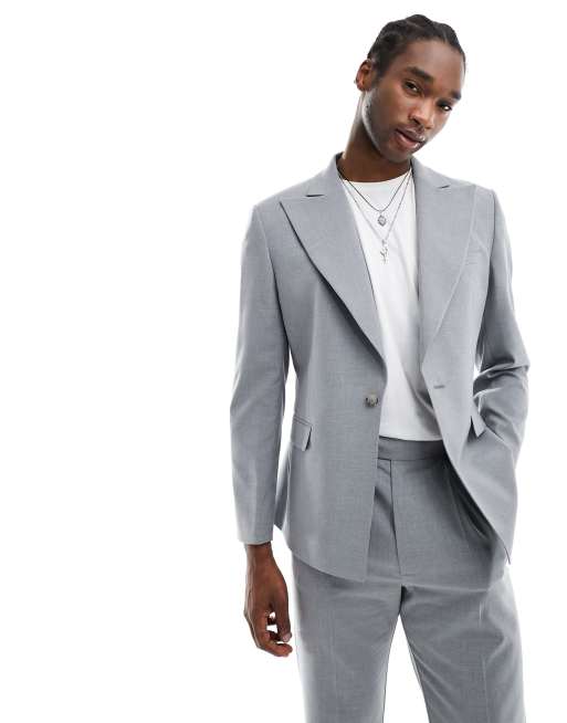 ASOS DESIGN slim suit jacket in light gray with 70's lapel