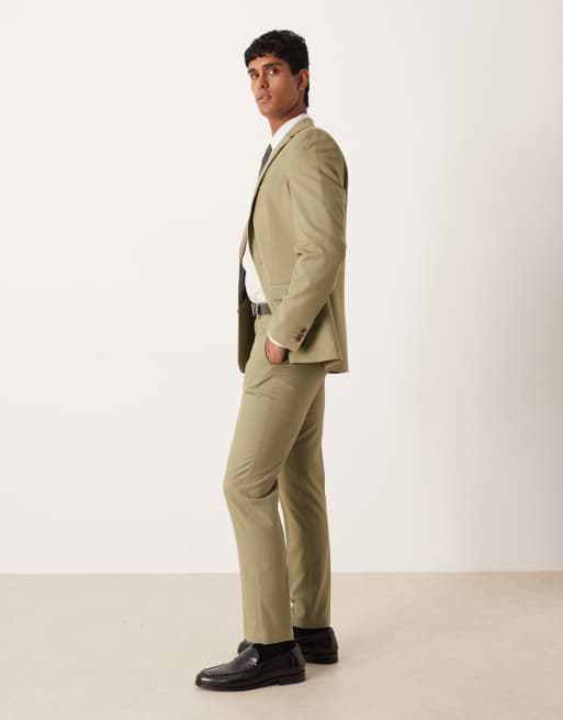 ASOS DESIGN slim suit jacket in light green flannel, 3 of 5