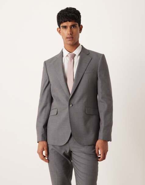 ASOS DESIGN slim suit jacket in light heather gray texture - view 1