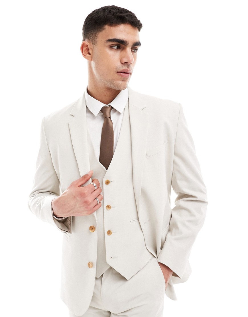 Asos Design Slim Suit Jacket In Light Stone-neutral In White