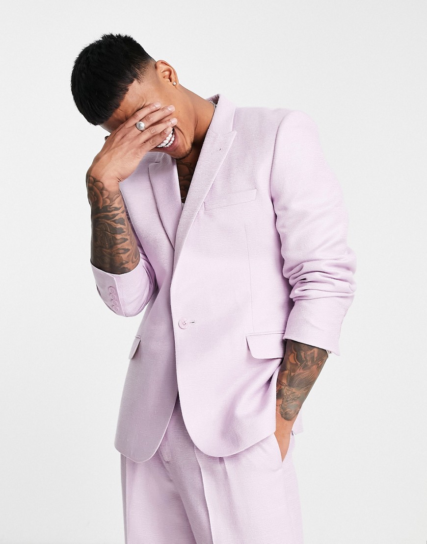 ASOS DESIGN slim suit jacket in lilac high shine shimmer-Pink