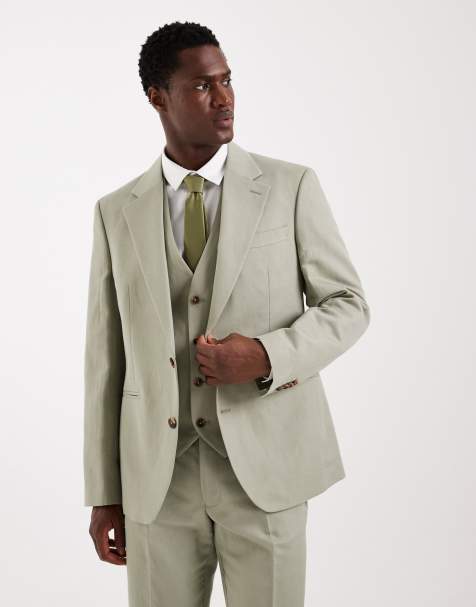 ASOS DESIGN slim suit jacket in linen-rich sage twill - view 1