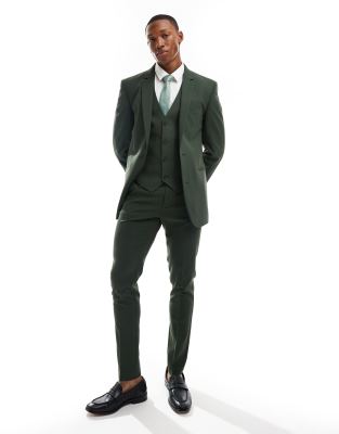 Asos Design Slim Suit Jacket In Dark Green