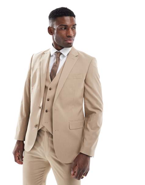 ASOS DESIGN slim suit jacket in mink brown - view 1
