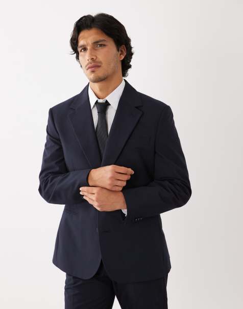 ASOS DESIGN slim suit jacket in navy chevron jacquard - view 1