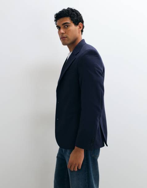ASOS DESIGN slim suit jacket in navy flannel - view 1