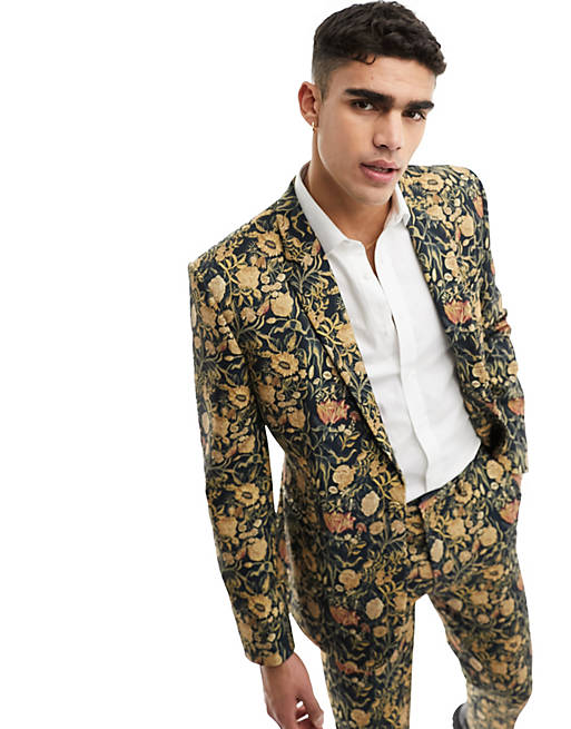 ASOS DESIGN slim suit jacket in navy floral print | ASOS