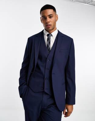ASOS DESIGN slim suit jacket in navy  in micro texture - ASOS Price Checker