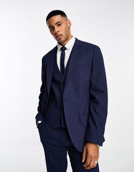 Slim Fit Men Suit 2 Button Slate Grey Micro Textured Notch Lapel