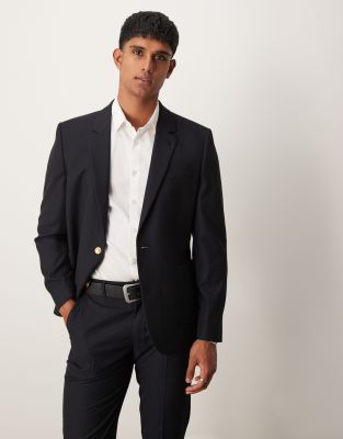Asos Design Slim Suit Jacket In Navy Jacquard