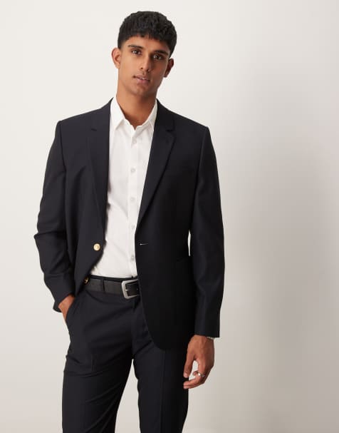 ASOS DESIGN slim suit jacket in navy jacquard - view 1
