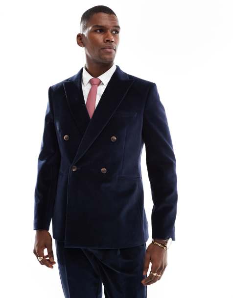 ASOS DESIGN slim suit jacket in navy lightweight velvet - view 1