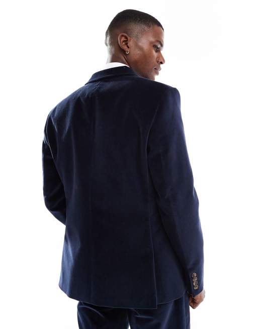 ASOS DESIGN slim suit jacket in navy lightweight velvet