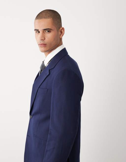 ASOS DESIGN slim suit jacket in navy linen rich twill, 4 of 5