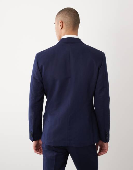 ASOS DESIGN slim suit jacket in navy linen rich twill, 5 of 5