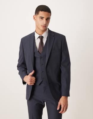 ASOS DESIGN slim suit jacket in navy micro texture