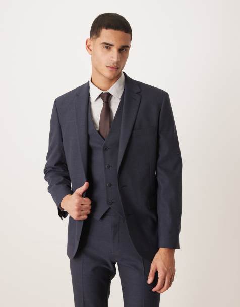 ASOS DESIGN slim suit jacket in navy micro texture - view 1