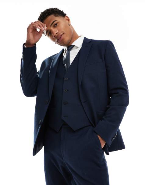 ASOS DESIGN slim suit jacket in navy microtexture - view 1