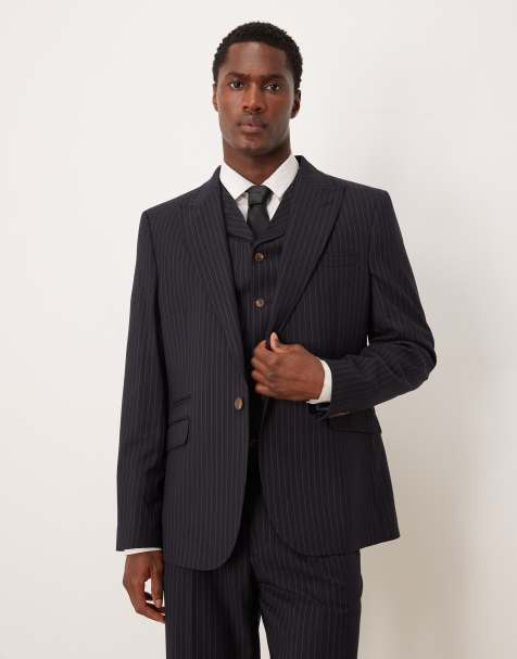 ASOS DESIGN slim suit jacket in navy pinstripe - view 1