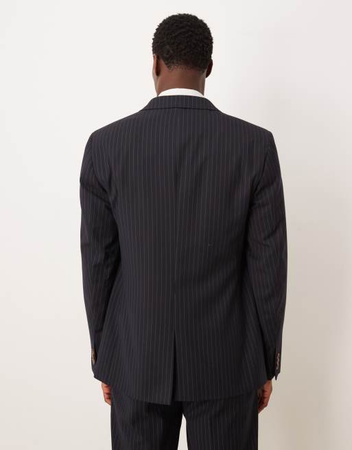 ASOS DESIGN slim suit jacket in navy pinstripe, 3 of 5