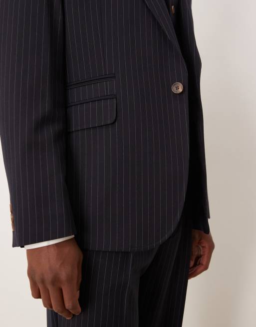 ASOS DESIGN slim suit jacket in navy pinstripe, 5 of 5
