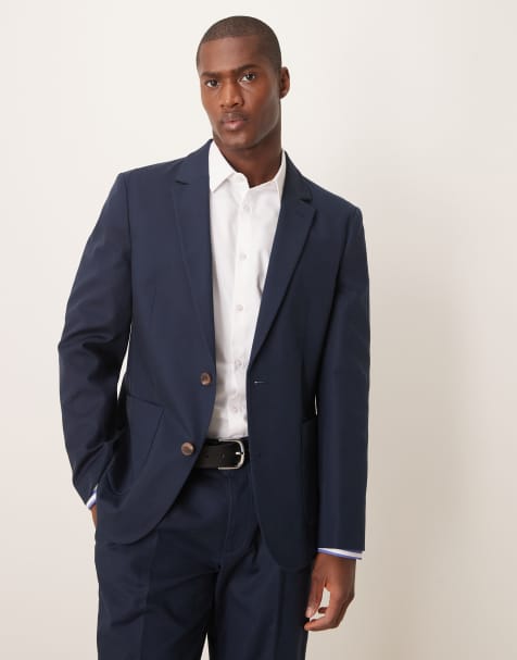 ASOS DESIGN slim suit jacket in navy soft cotton - view 1