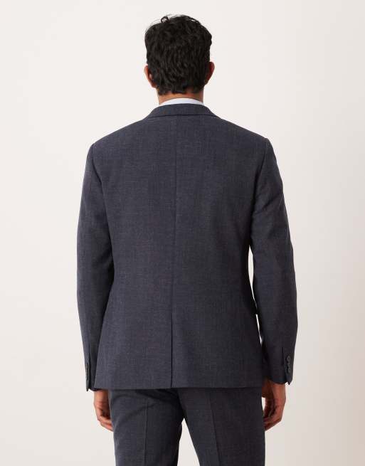 ASOS DESIGN slim suit jacket in navy subtle crosshatch, 3 of 5