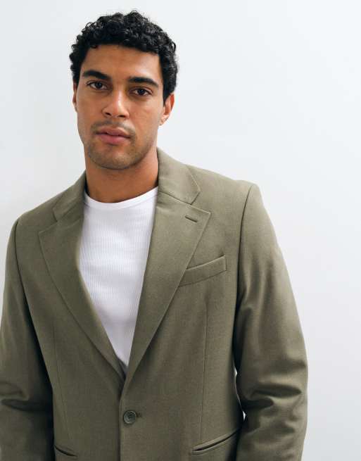 ASOS DESIGN slim suit jacket in olive green flannel, 3 of 5
