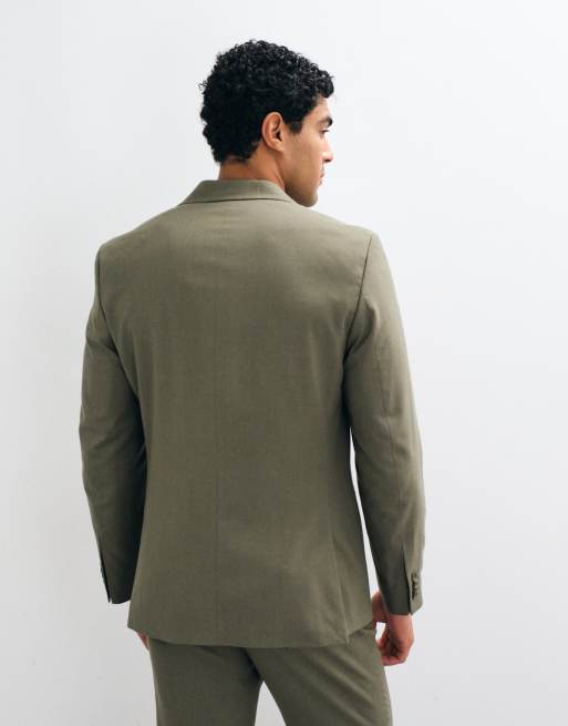 ASOS DESIGN slim suit jacket in olive green flannel, 5 of 5