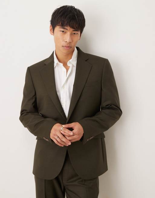 ASOS DESIGN slim suit jacket in olive green heather texture