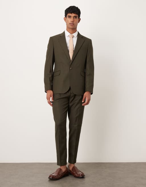 ASOS DESIGN slim suit jacket in olive green marl texture, 2 of 5