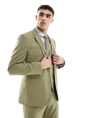 ASOS DESIGN slim suit jacket in olive green