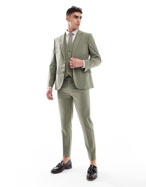 ASOS DESIGN slim suit jacket in olive green