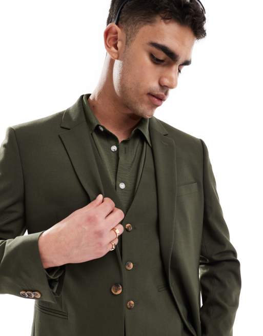 ASOS DESIGN slim suit jacket in olive green