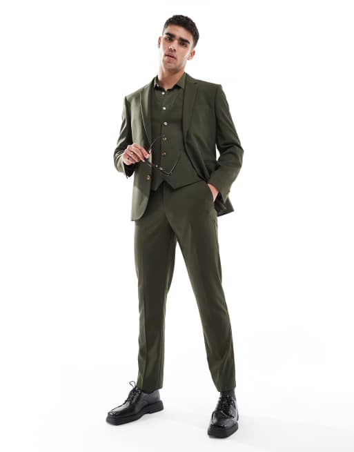 ASOS DESIGN slim suit jacket in olive green