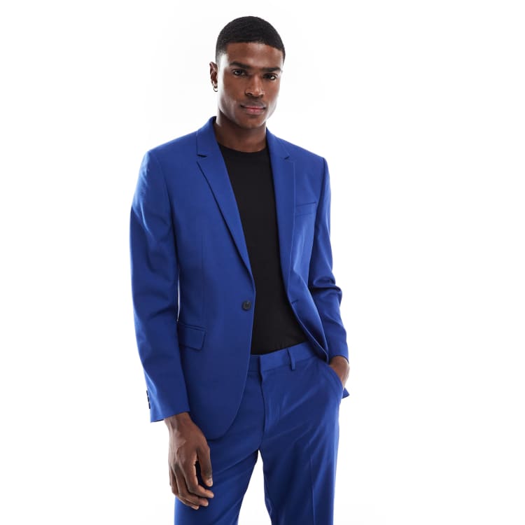 royal blue jacket dress Men's Slim Fit Shawl Lapel Velvet Wedding & Prom Tuxedo Jacket in Royal Blue X-Small / Royal Blue
