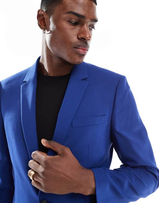 blue dress jacket mens Suitharbor Men's Blue Short Sleeve Suit: Elevate Your Summer Style EU48/US 38/ M / 33W