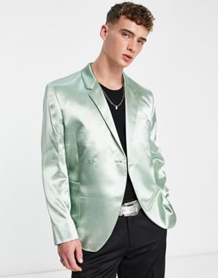 ASOS DESIGN slim suit jacket in sage green textured satin