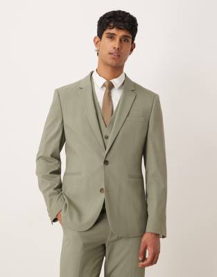 Asos Design Slim Suit Jacket In Green